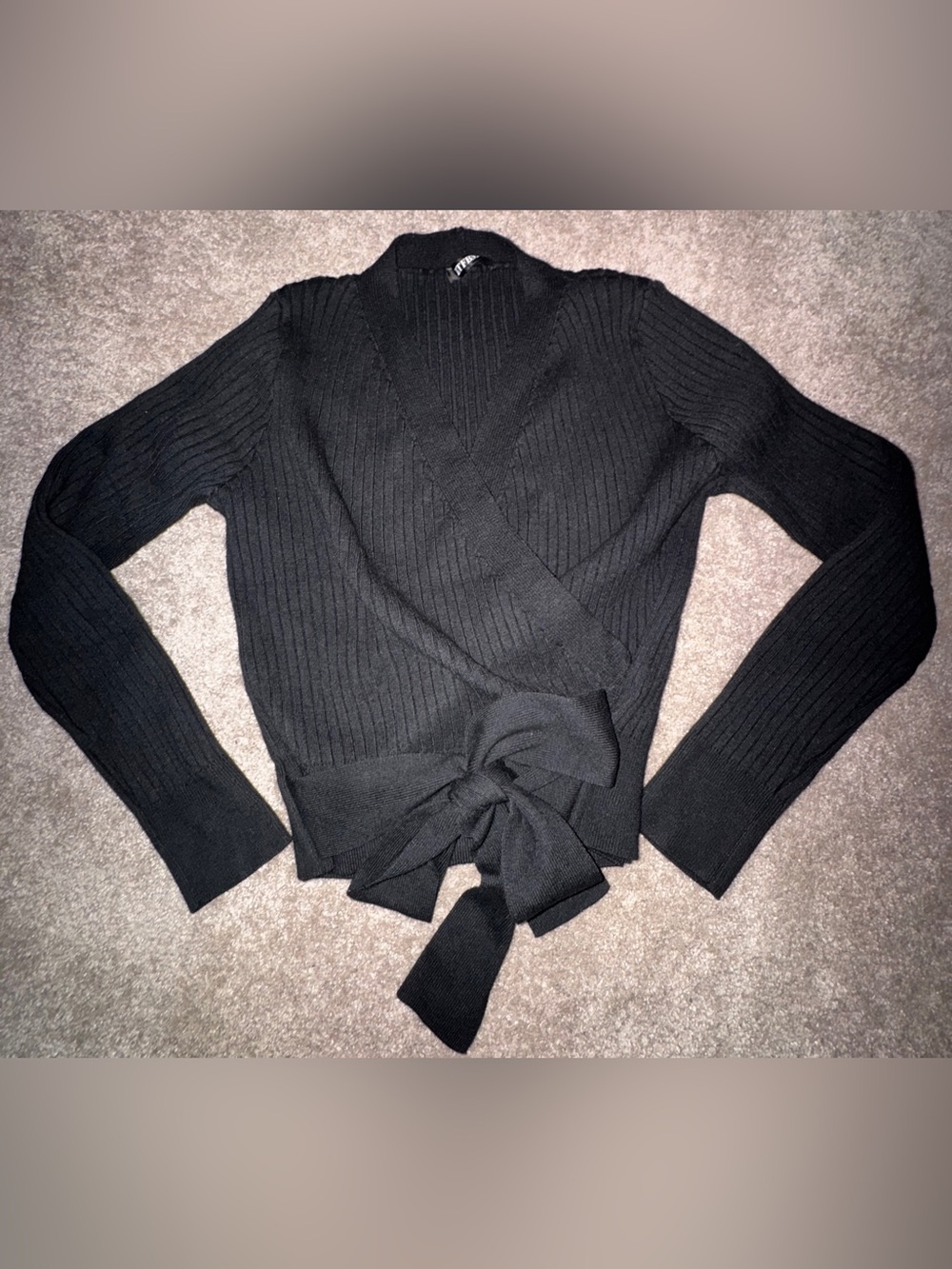 BTFBM Women's Black Wrap Tie-Front V-Neck Sweater